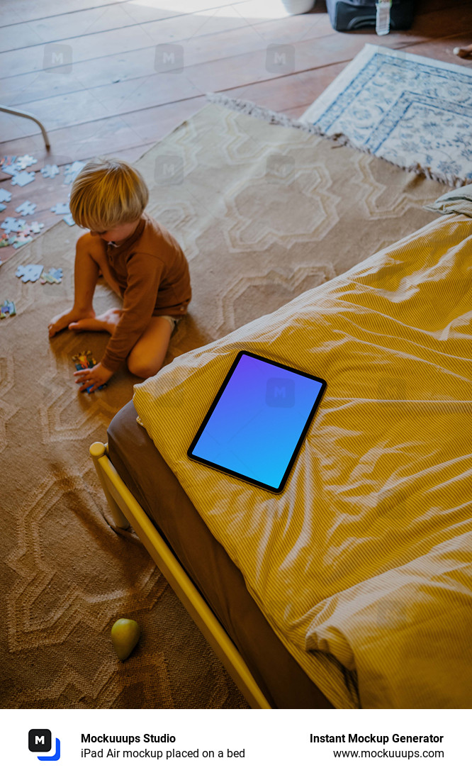 iPad Air mockup placed on a bed