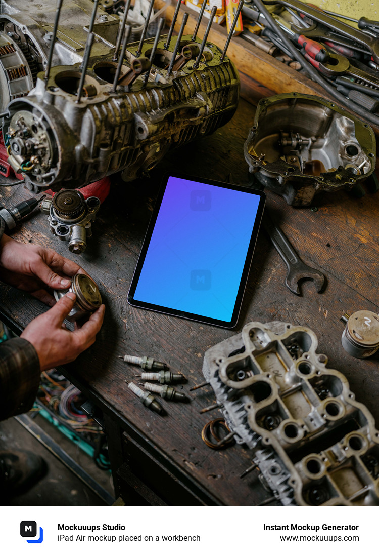 iPad Air mockup placed on a workbench