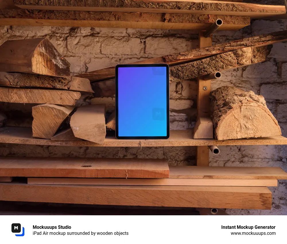 iPad Air mockup surrounded by wooden objects