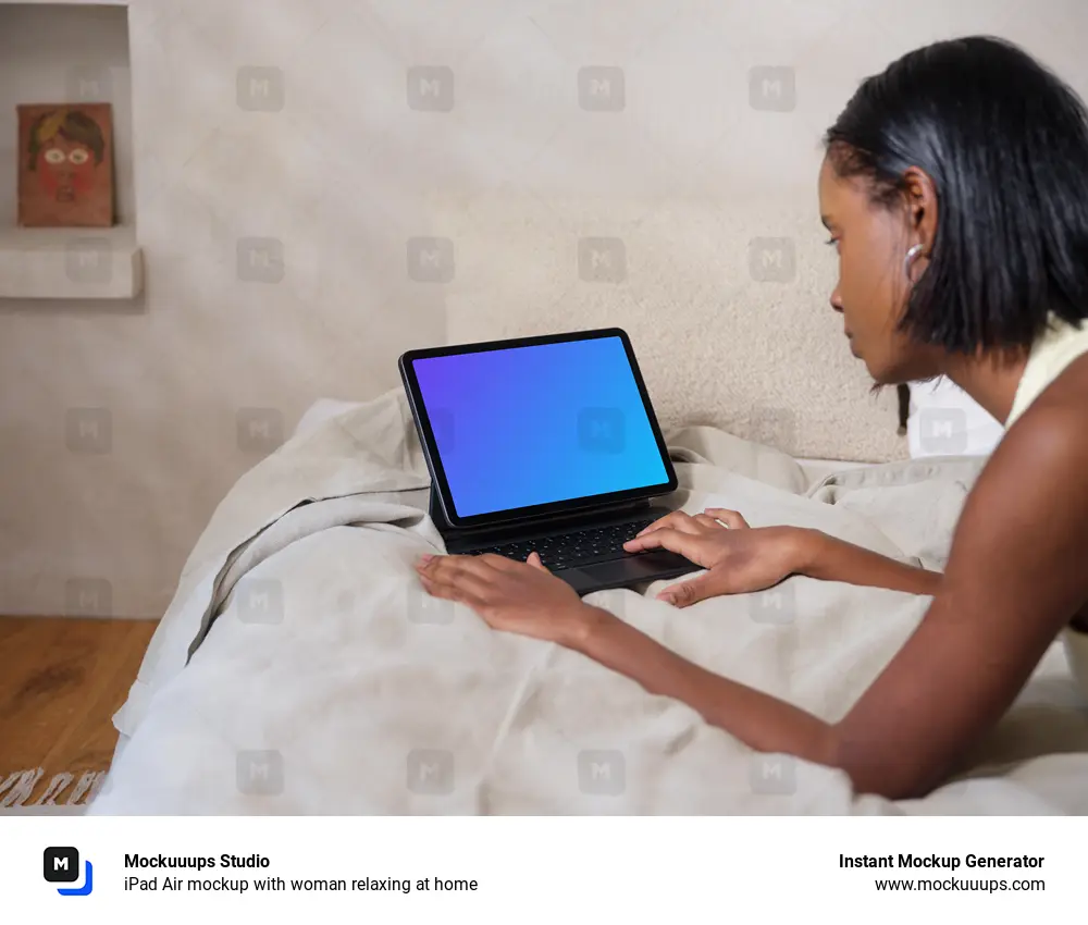 iPad Air mockup with woman relaxing at home