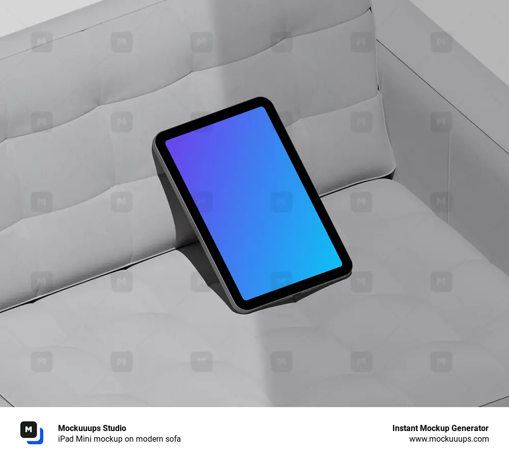 iPad Mini mockup on modern sofa