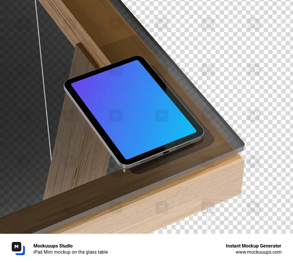 iPad Mini mockup on the glass table