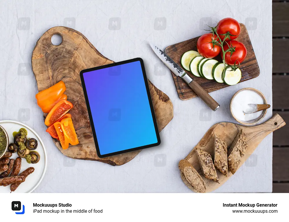 iPad mockup in the middle of food