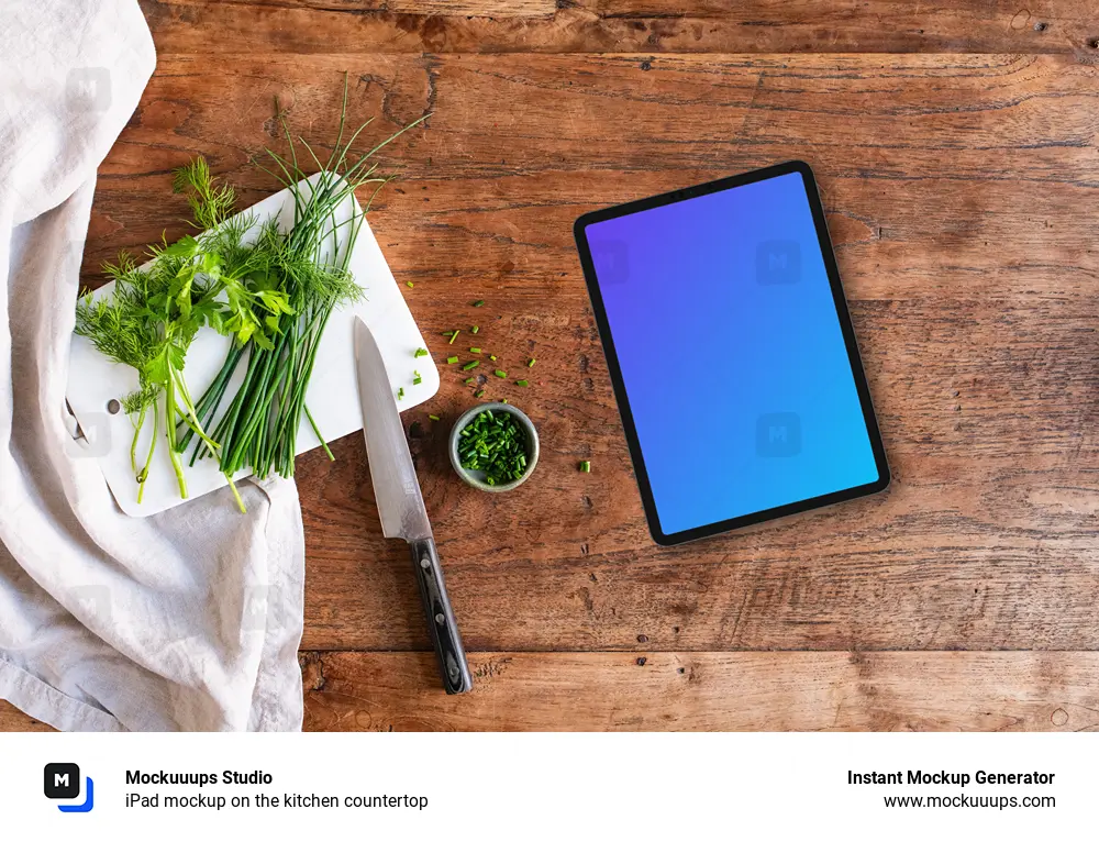 iPad mockup on the kitchen countertop