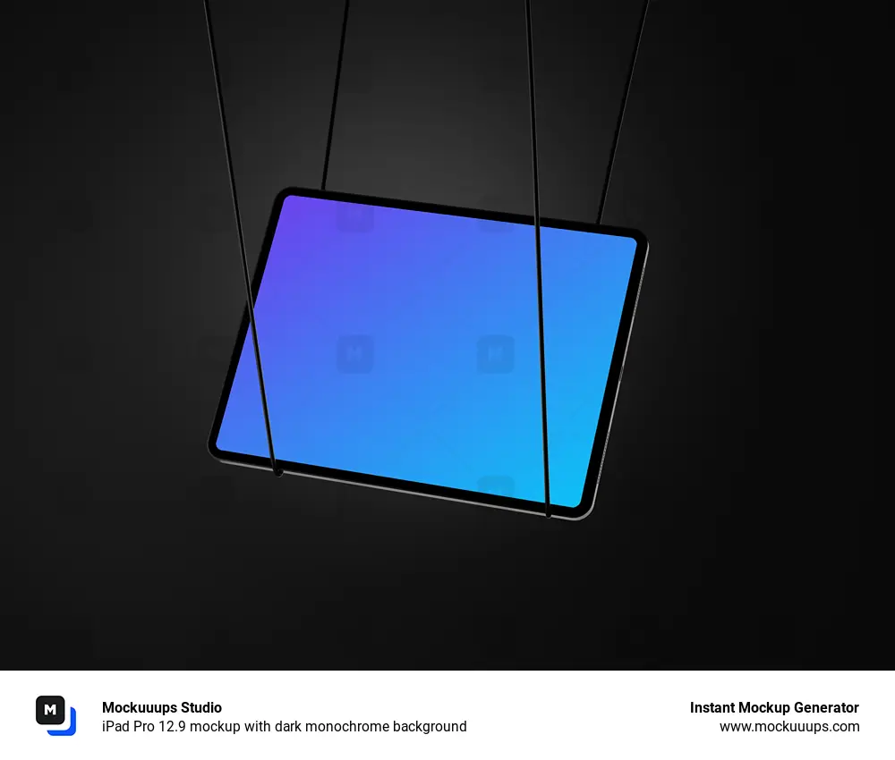 iPad Pro 12.9 mockup with dark monochrome background