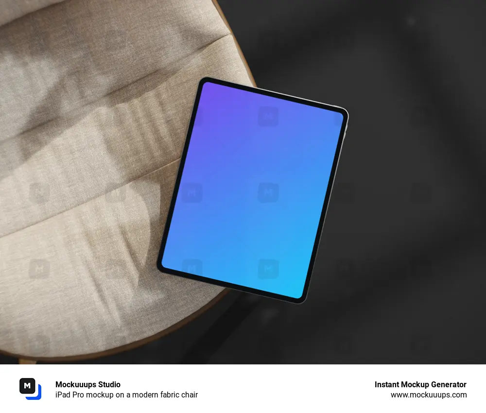 iPad Pro mockup on a modern fabric chair