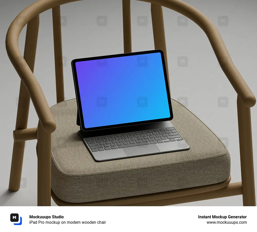 iPad Pro mockup on modern wooden chair