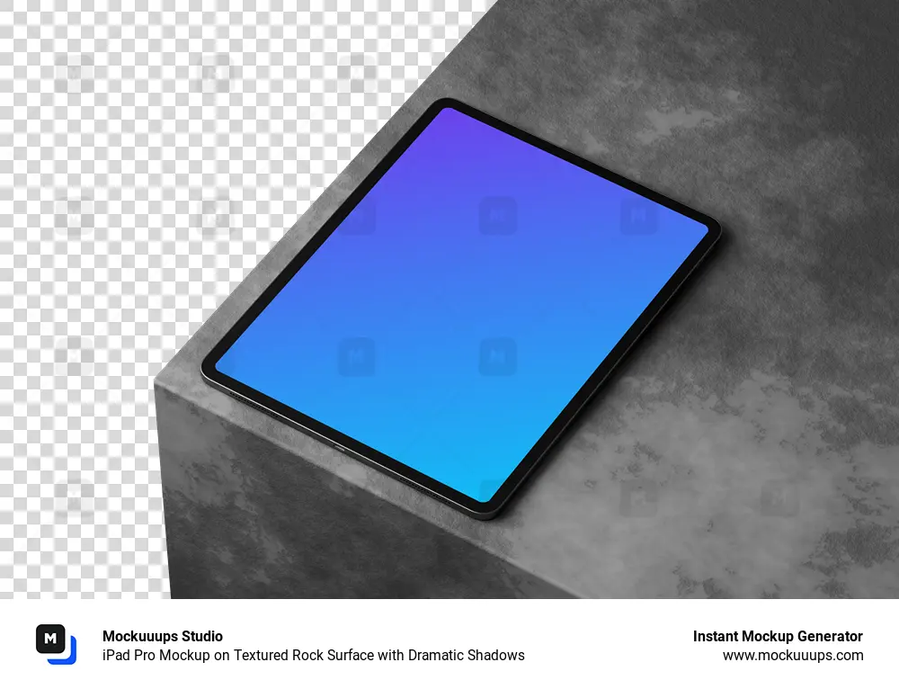 iPad Pro Mockup on Textured Rock Surface with Dramatic Shadows