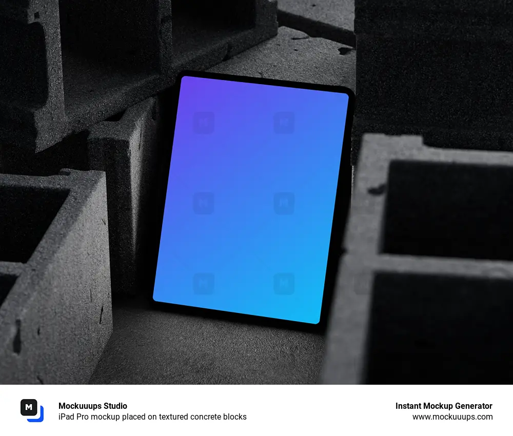 iPad Pro mockup placed on textured concrete blocks