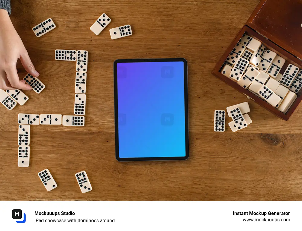 iPad showcase with dominoes around