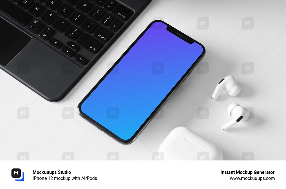 iPhone 12 mockup with AirPods