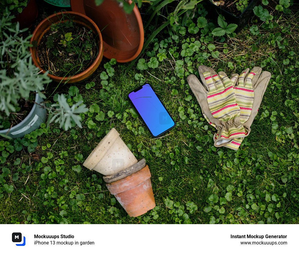 iPhone 13 mockup in garden