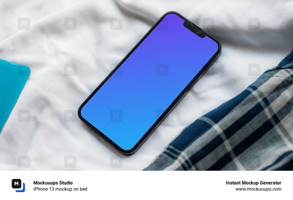 iPhone 13 mockup on bed