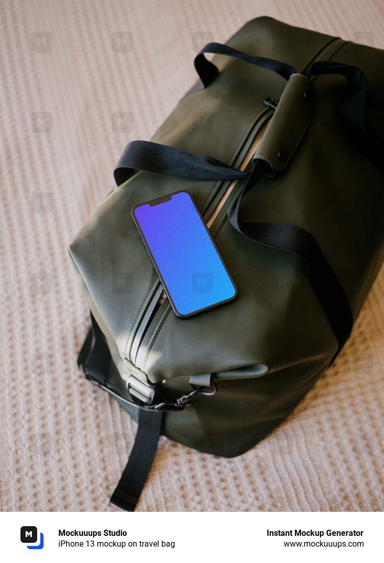 iPhone 13 mockup on travel bag