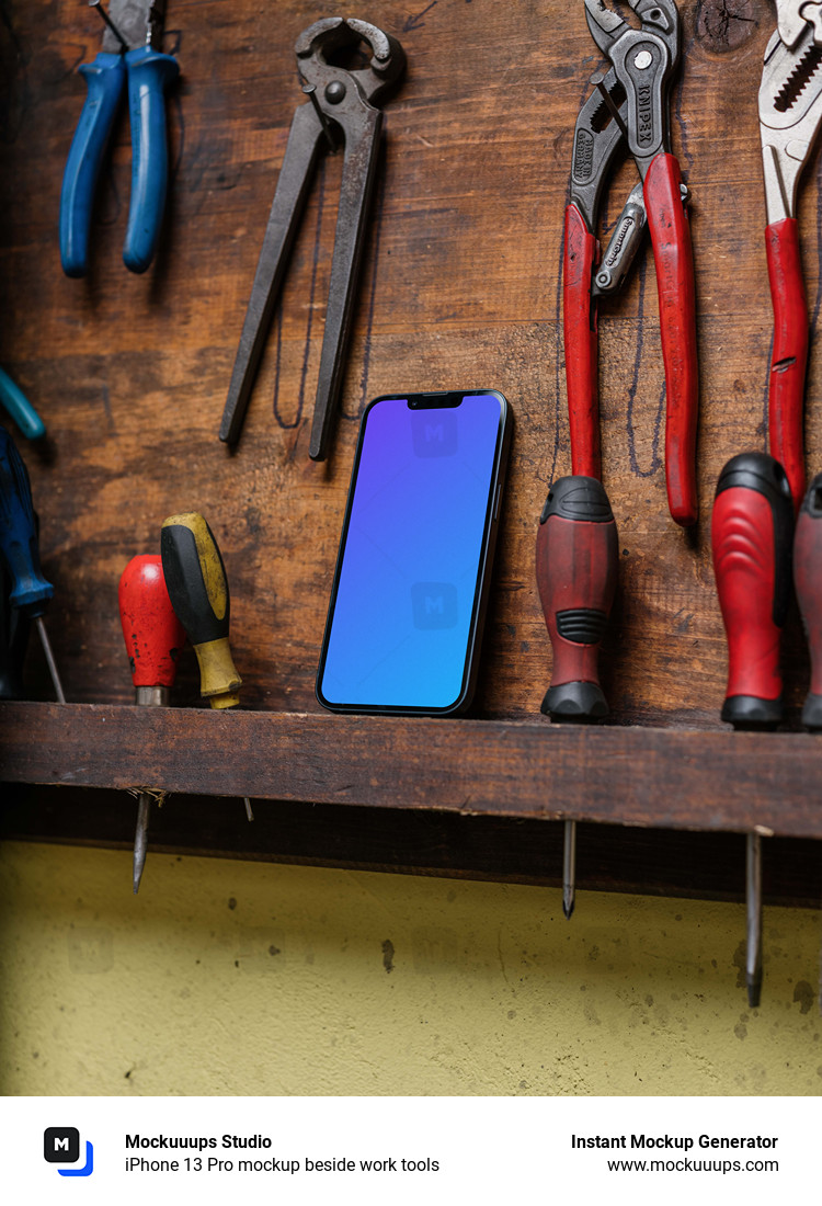 iPhone 13 Pro mockup beside work tools