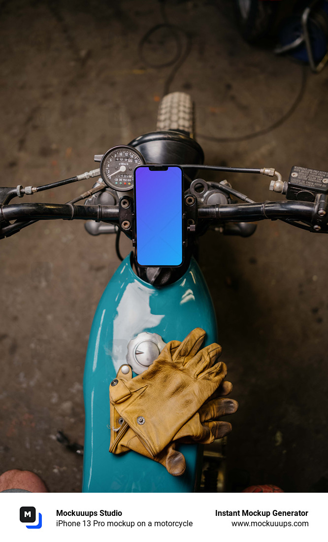 iPhone 13 Pro mockup on a motorcycle