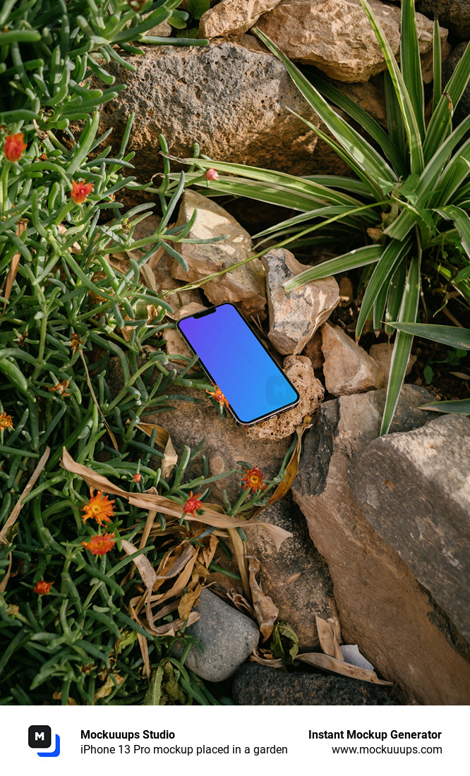 iPhone 13 Pro mockup placed in a garden