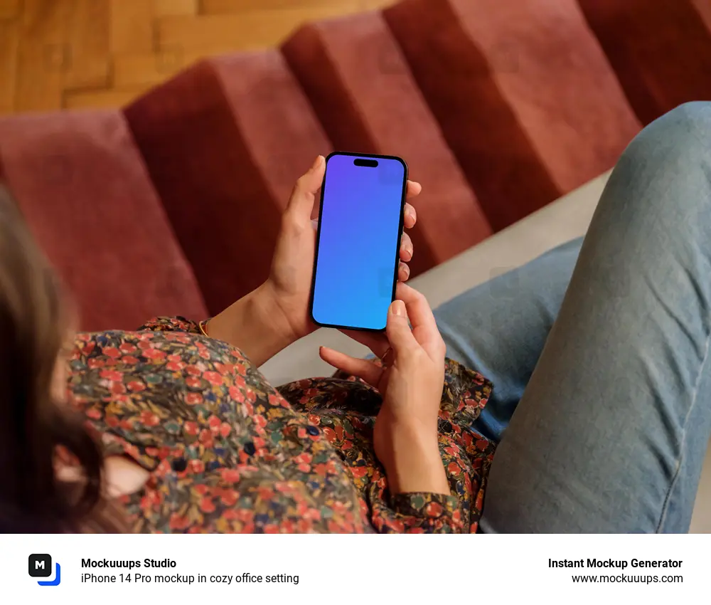 iPhone 14 Pro mockup in cozy office setting
