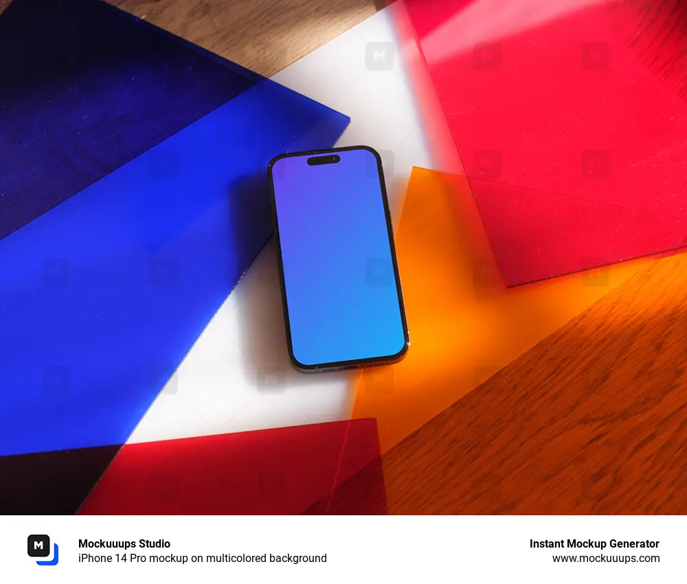 iPhone 14 Pro mockup on multicolored background