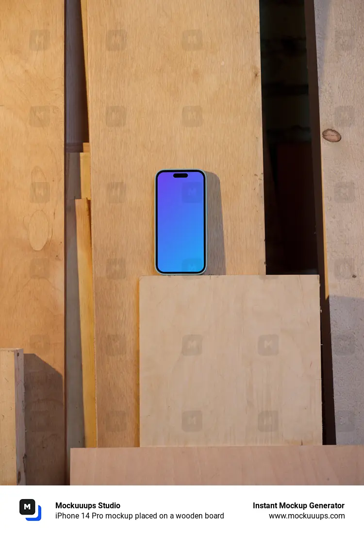 iPhone 14 Pro mockup placed on a wooden board