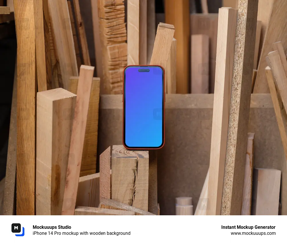 iPhone 14 Pro mockup with wooden background