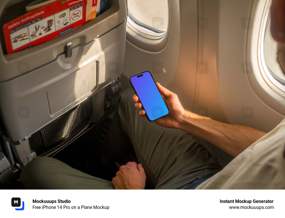 Free iPhone 14 Pro on a Plane Mockup