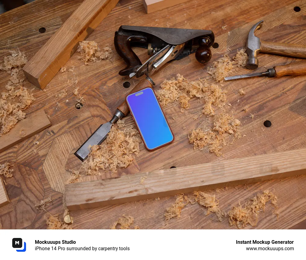 iPhone 14 Pro surrounded by carpentry tools