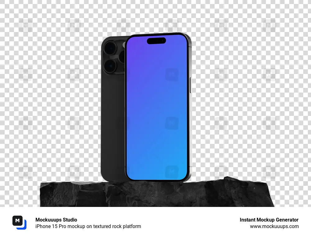 iPhone 15 Pro mockup on textured rock platform