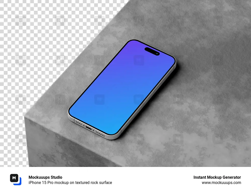 iPhone 15 Pro mockup on textured rock surface