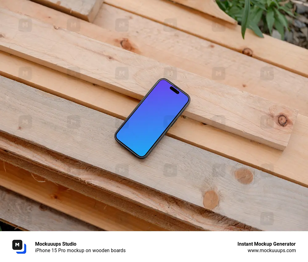 iPhone 15 Pro mockup on wooden boards