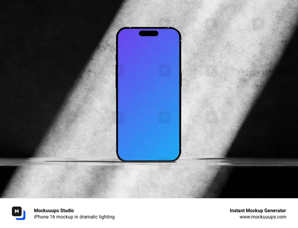 iPhone 16 mockup in dramatic lighting