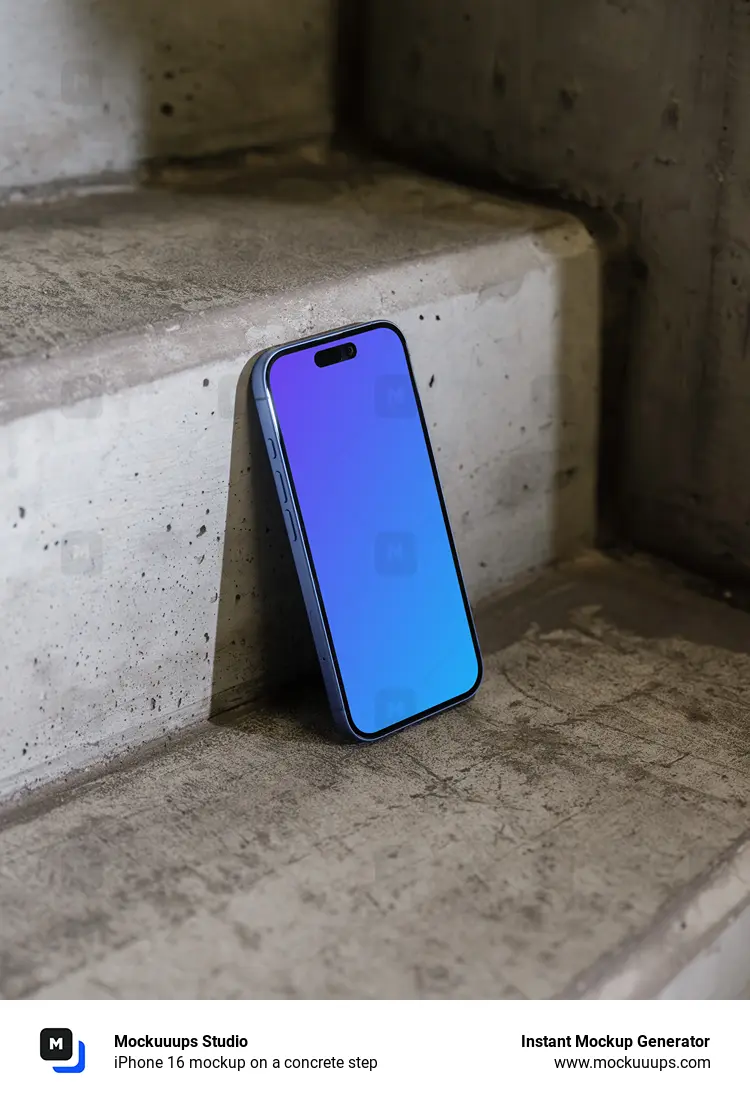 iPhone 16 mockup on a concrete step