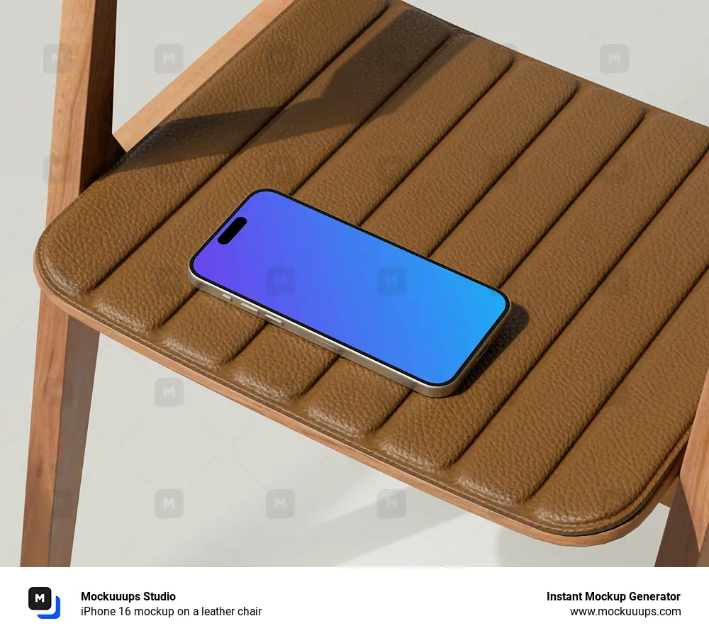 iPhone 16 mockup on a leather chair