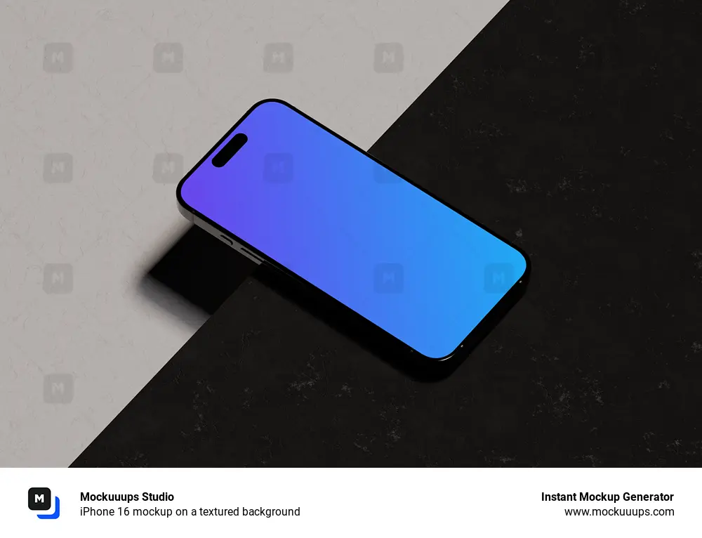 iPhone 16 mockup on a textured background