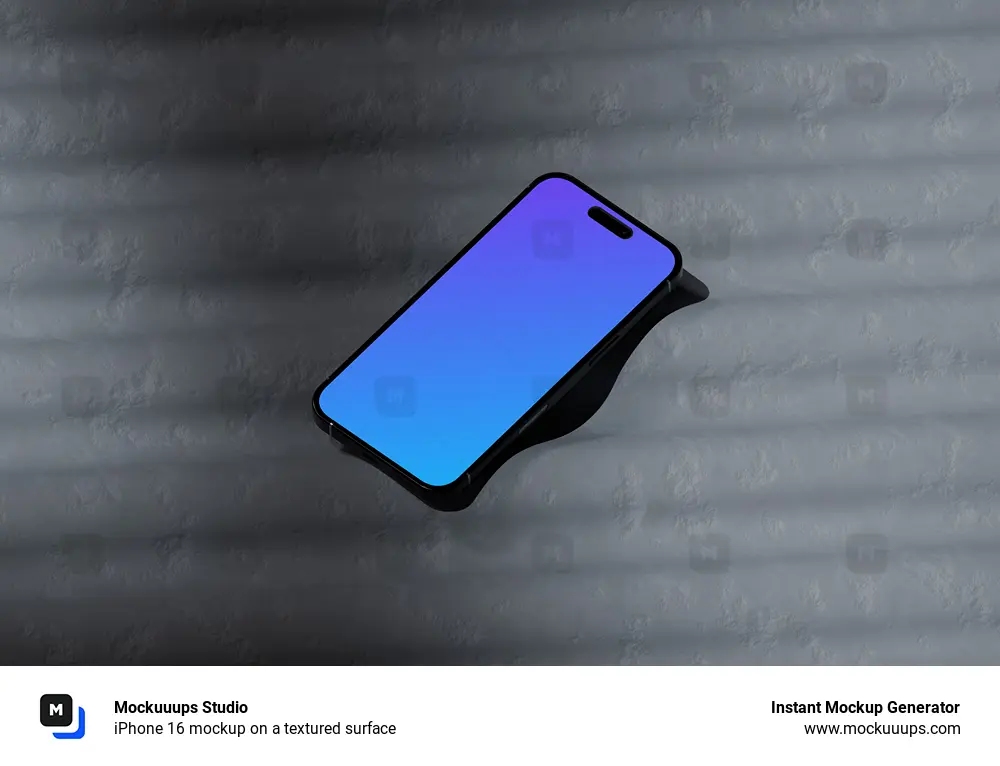 iPhone 16 mockup on a textured surface