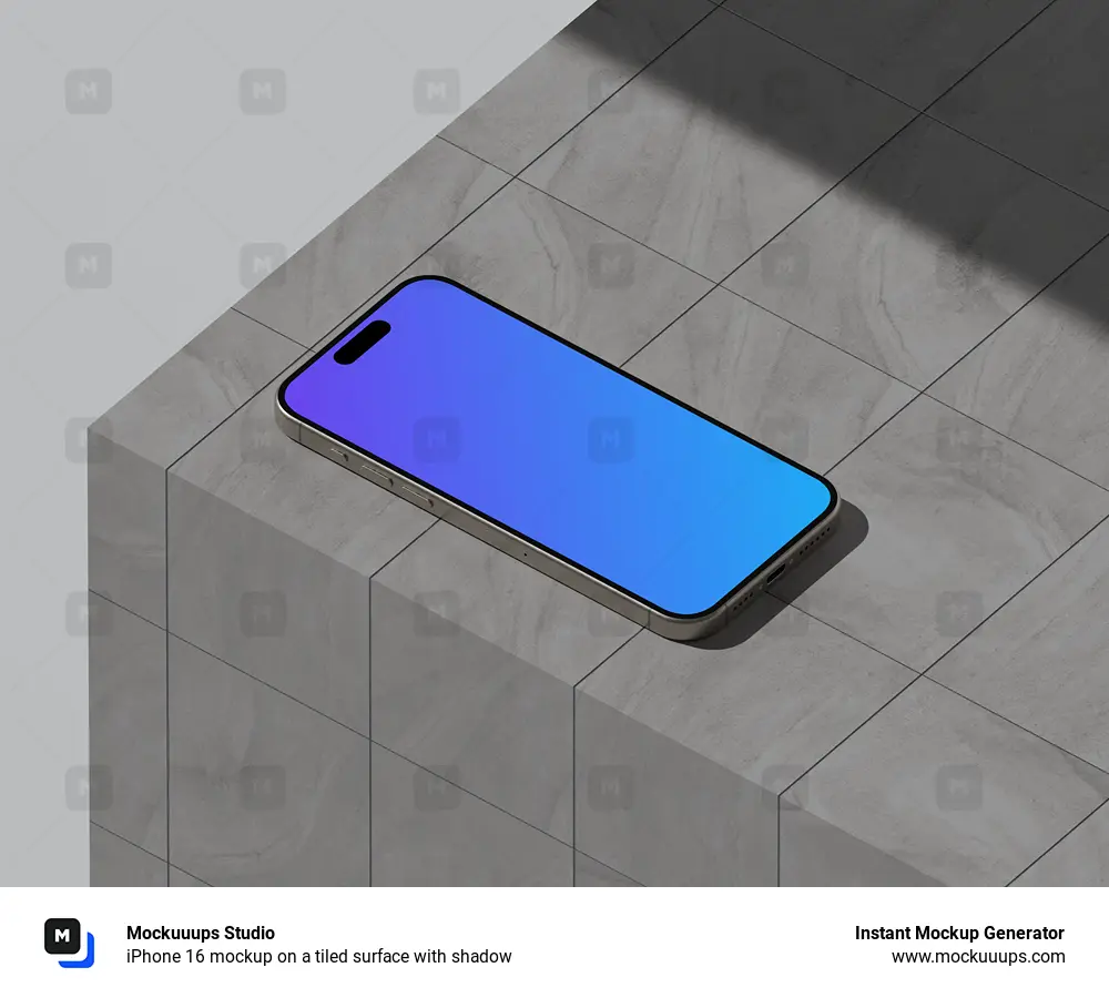 iPhone 16 mockup on a tiled surface with shadow