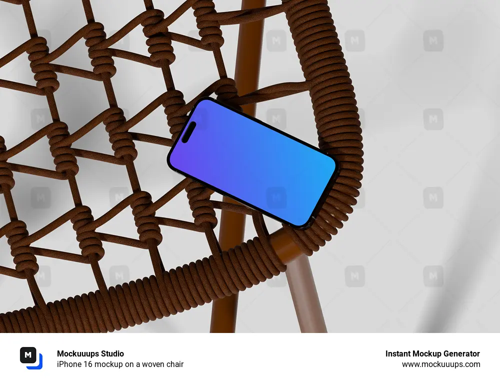 iPhone 16 mockup on a woven chair