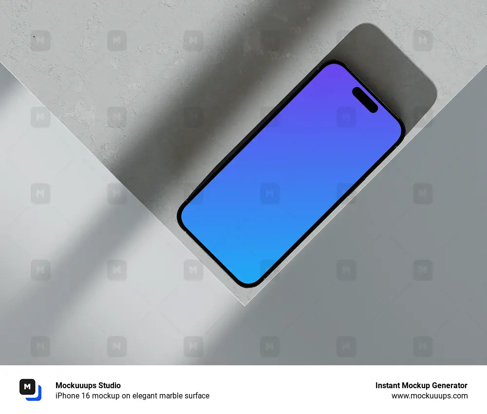 iPhone 16 mockup on elegant marble surface