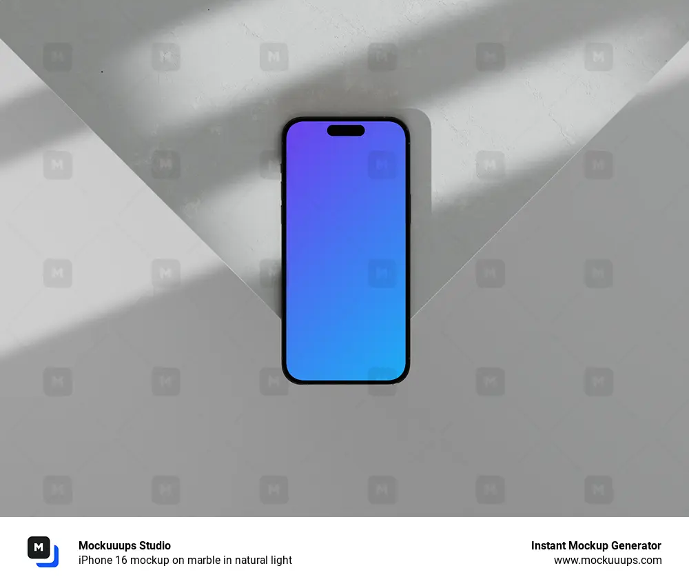 iPhone 16 mockup on marble in natural light