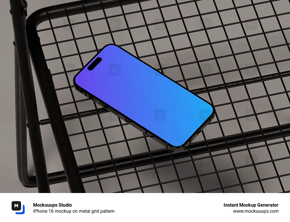 iPhone 16 mockup on metal grid pattern