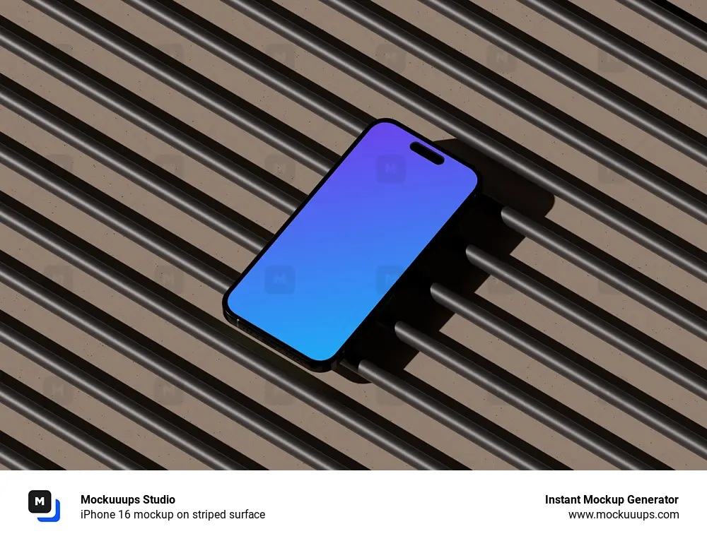 iPhone 16 mockup on striped surface