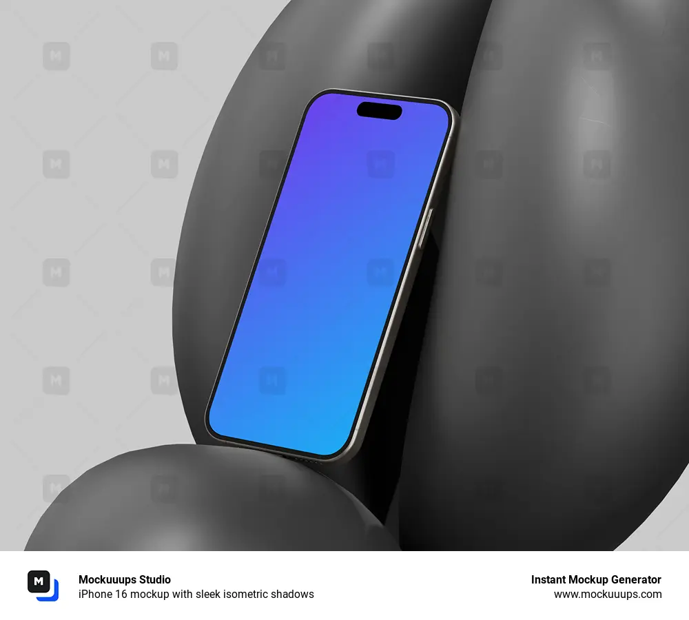 iPhone 16 mockup with sleek isometric shadows