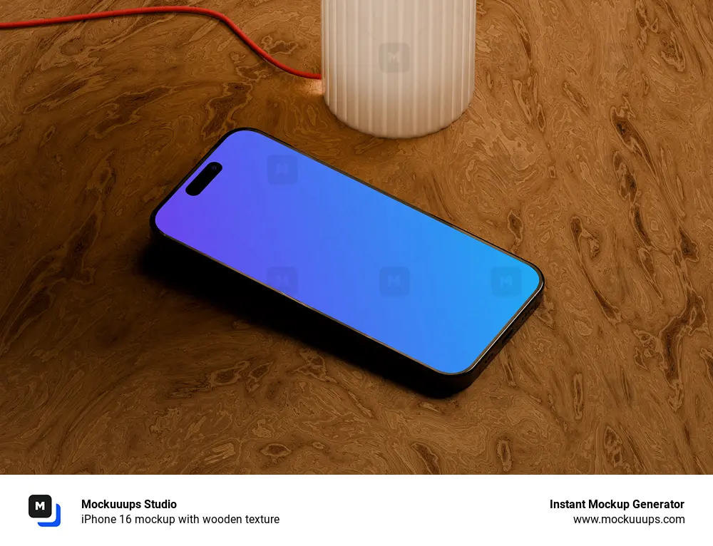 iPhone 16 mockup with wooden texture