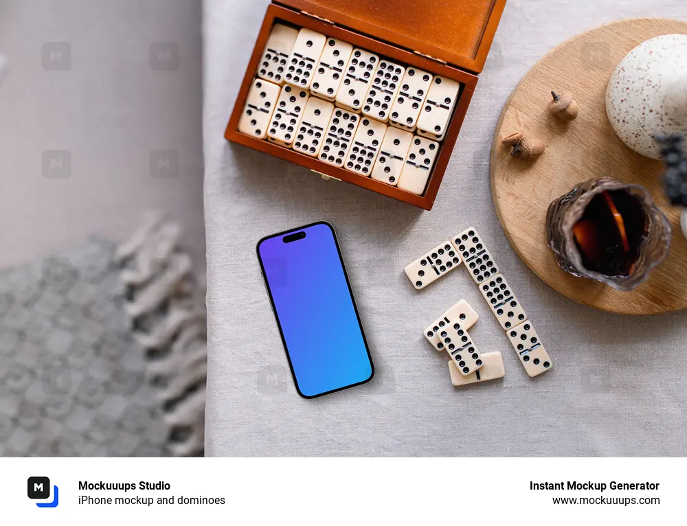 iPhone mockup and dominoes