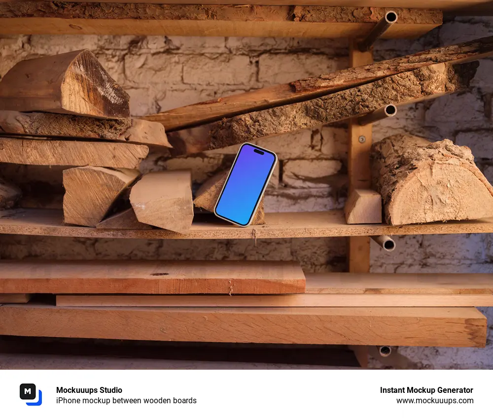 iPhone mockup between wooden boards