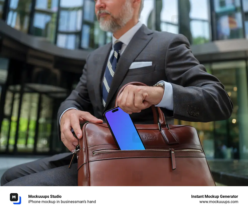 iPhone mockup in businessman’s hand