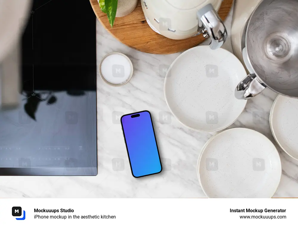 iPhone mockup in the aesthetic kitchen