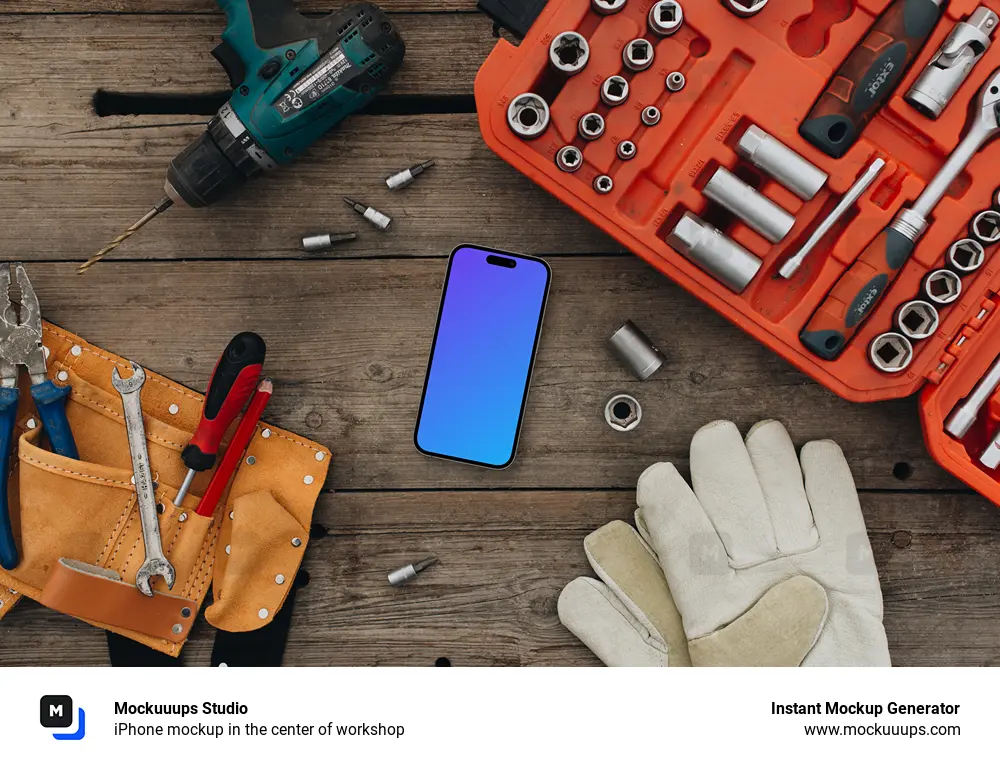 iPhone mockup in the center of workshop