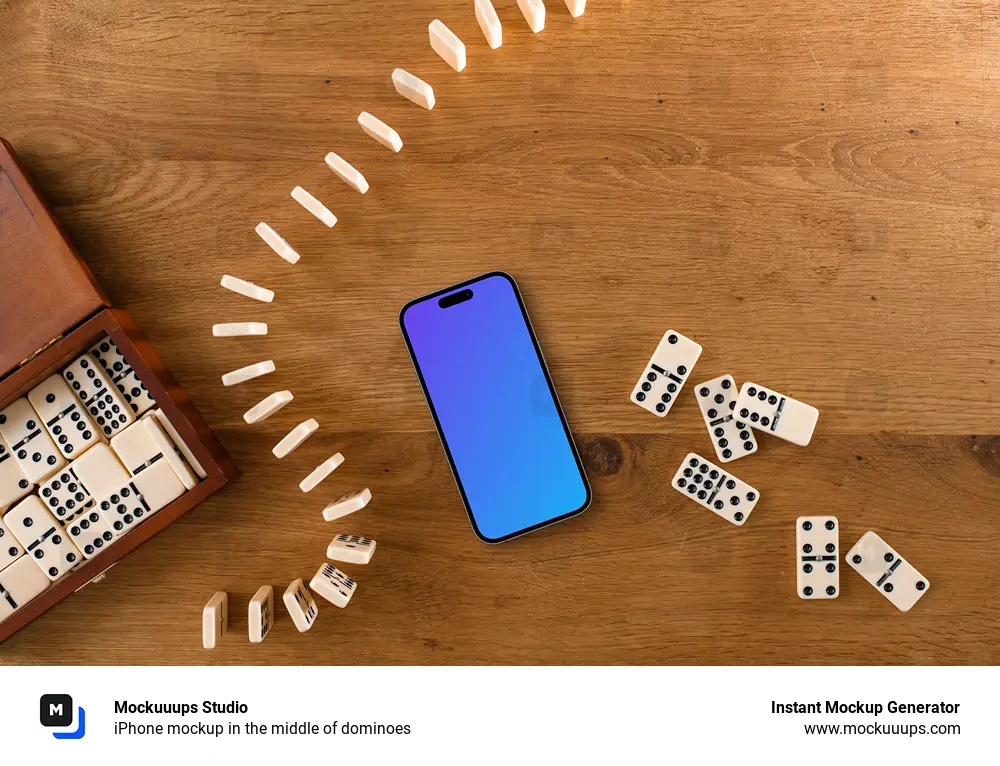 iPhone mockup in the middle of dominoes