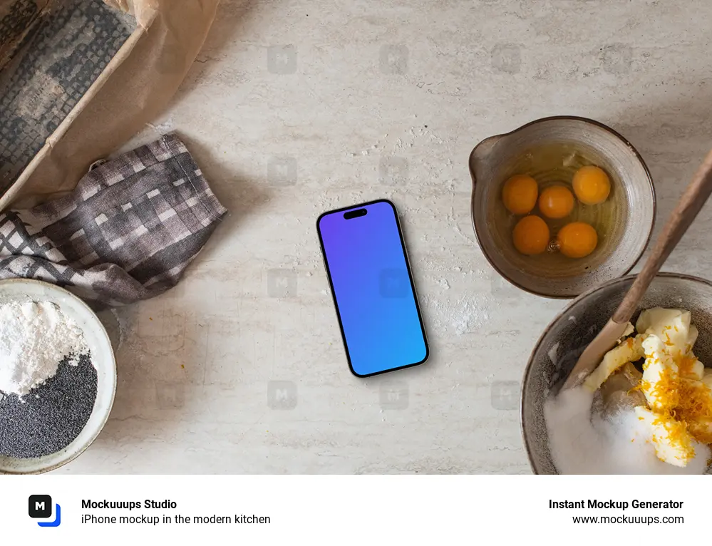 iPhone mockup in the modern kitchen